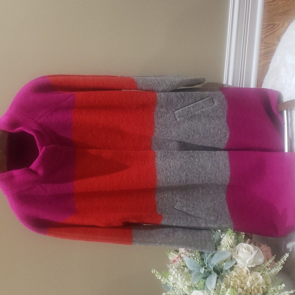 NWOT Max Studio wool blend gray pink red coat long jacket 1X